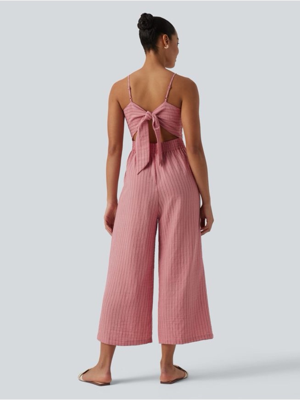 Halara Tie Back Cut Out Stripe Linen-Feel Slip Jumpsuit with Pockets – NWT - Picture 11 of 12